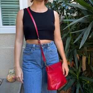 Vintage Red Fossil Pebble Leather Crossbody Bag